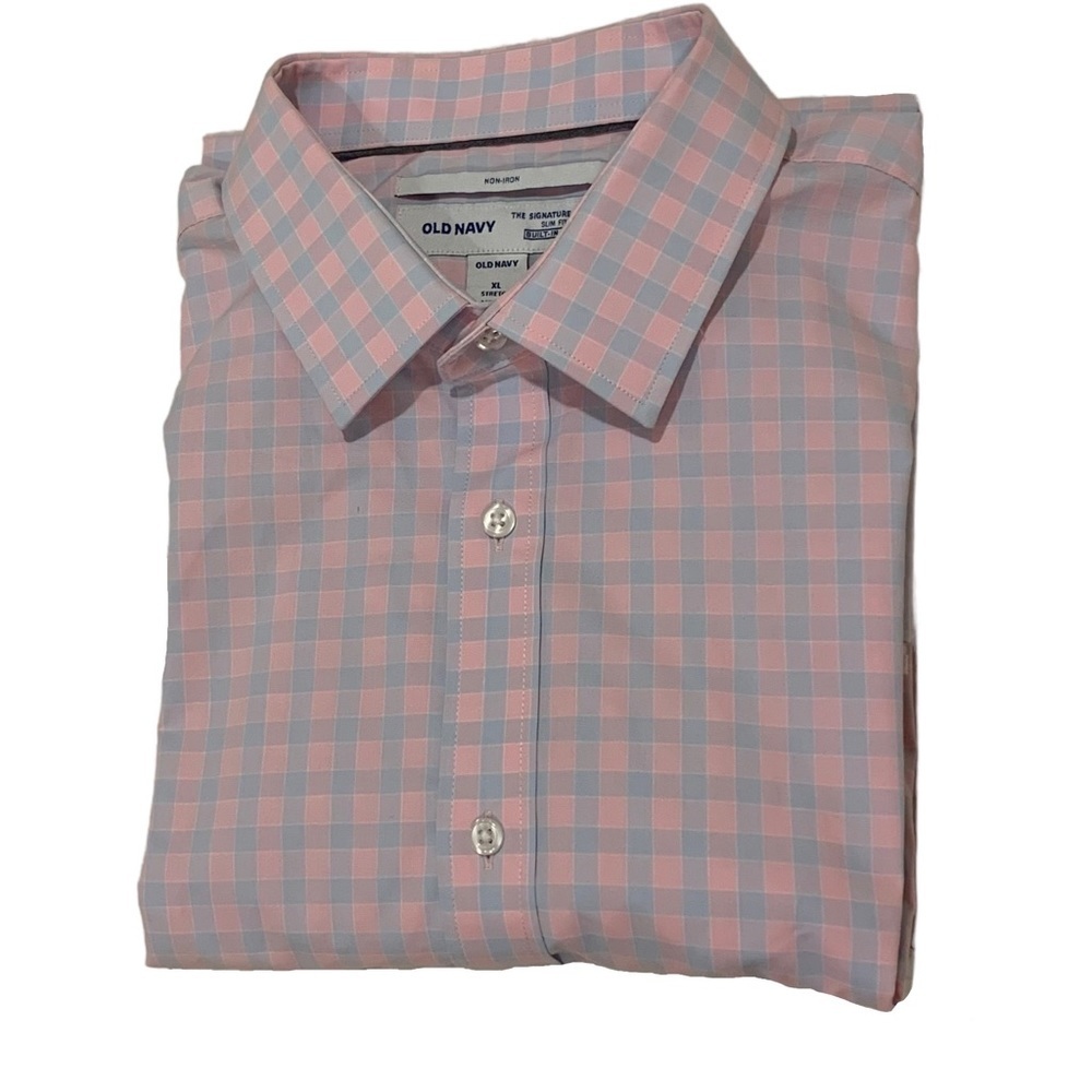 MEN’S Old Navy Gingham Slim-Fit Built-In Flex Signature Non-Iron Shirt S…